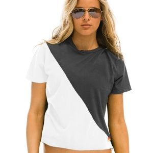 AVIATOR NATION GLIDER BOYFRIEND TEE - BLACK/WHITE - SIZE SMALL